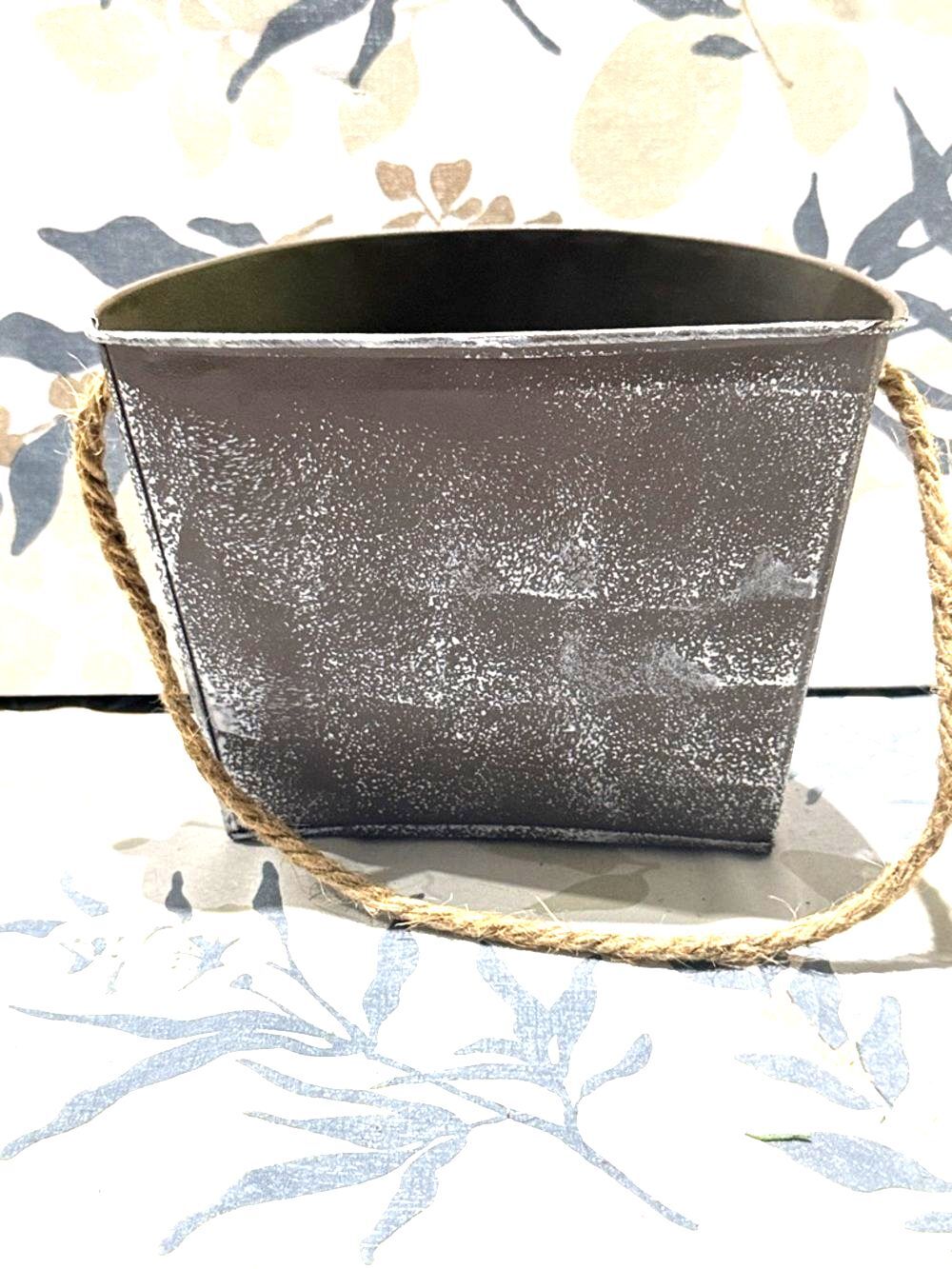 Rustic Metal Flower Pot with Rope Handle - Brown - Picture 3 of 9